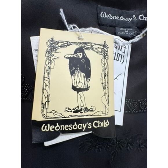 NWT!! "WEDNESDAY'S CHILD" Blk 100% Silk Sheer Beaded Dress Goth Hi Low Hem SZ M - Picture 5 of 15